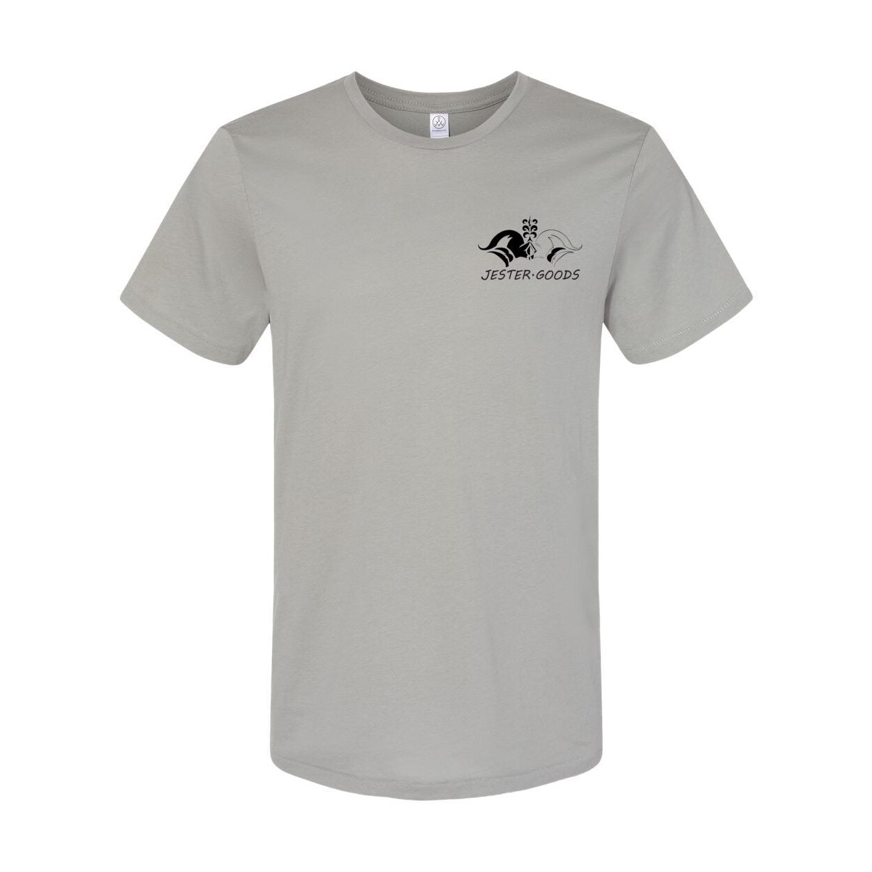 Jester Goods Logo and DE-NY-FEND-POSE Graphic Organic Crewneck Tee