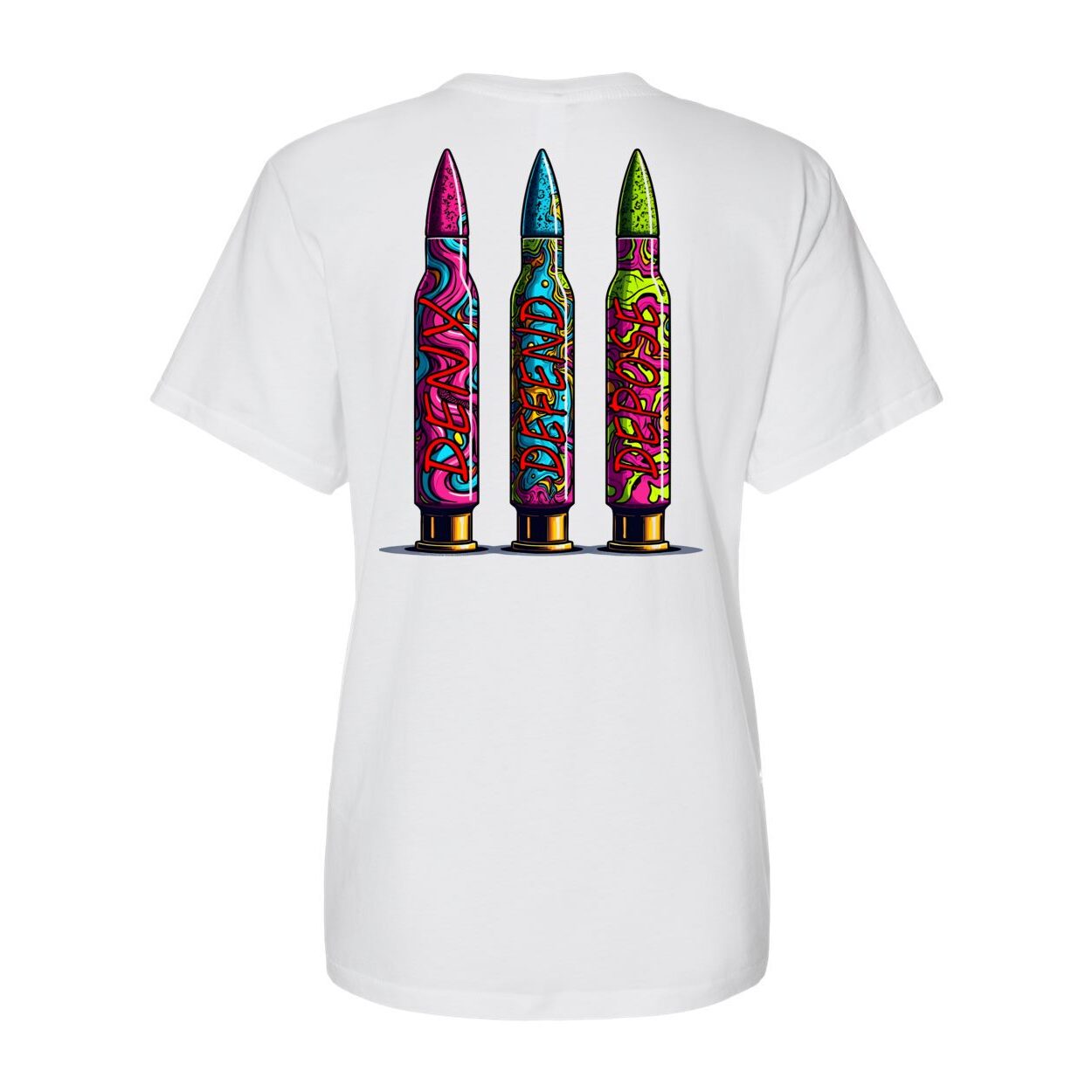 Jester Goods Logo and DE-NY-FEND-POSE Graphic Organic Crewneck Tee
