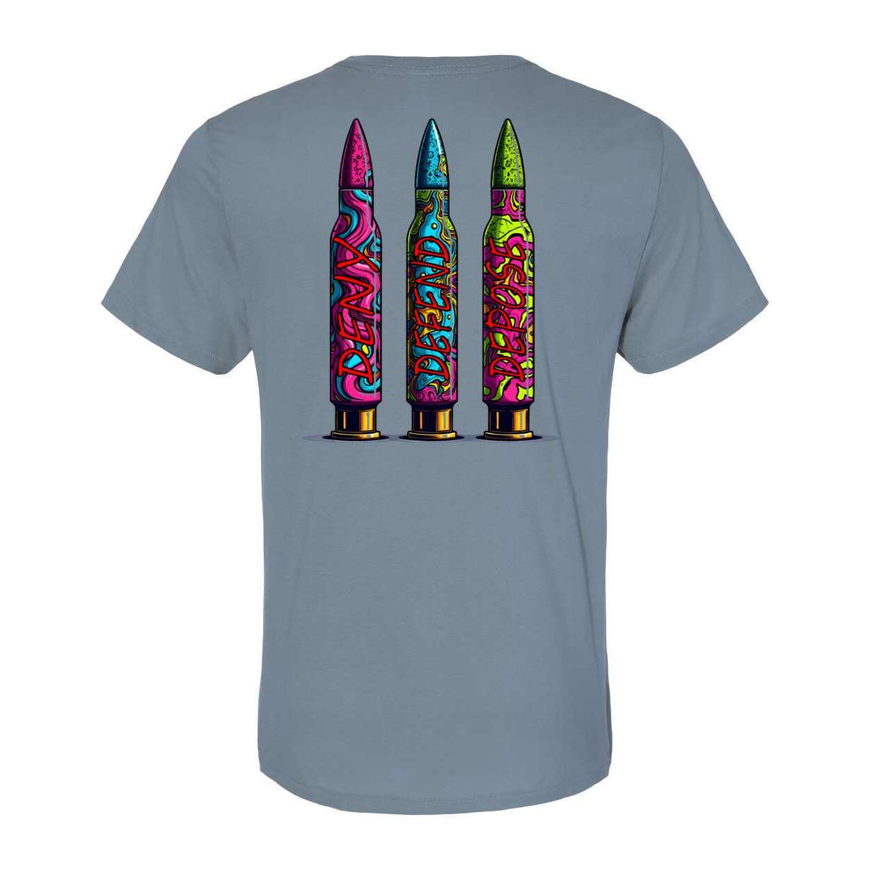 Jester Goods Logo and DE-NY-FEND-POSE Graphic Organic Crewneck Tee