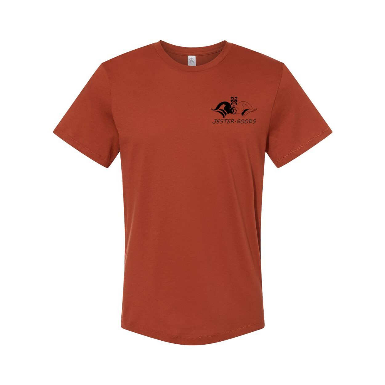 Jester Goods Logo and DE-NY-FEND-POSE Graphic Organic Crewneck Tee