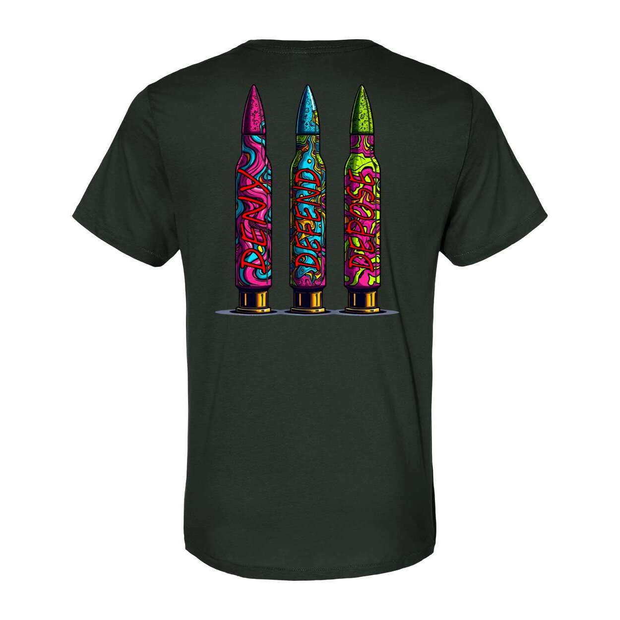 Jester Goods Logo and DE-NY-FEND-POSE Graphic Organic Crewneck Tee